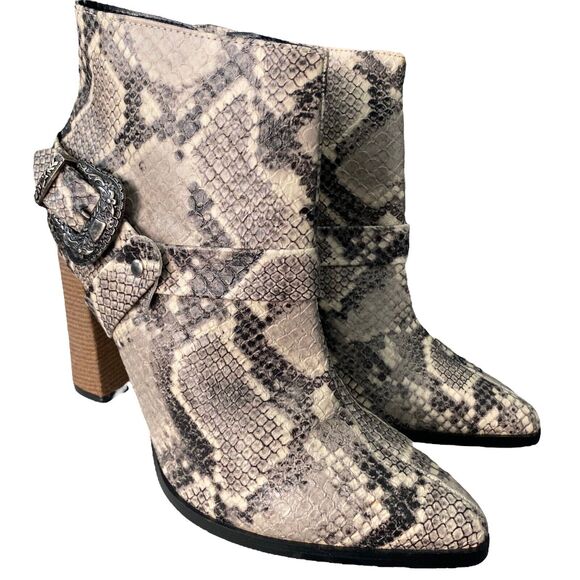 Andrea Shoes - ANDREA 7 Ankle Booties Block Heel Western Python Snake Pointed Toe